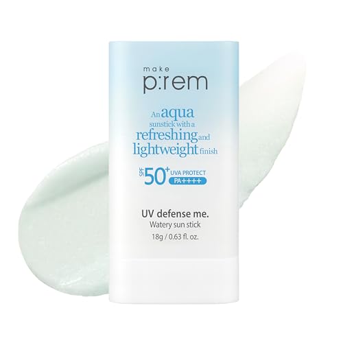 MAKE P:REM UV Defense Me. Watery Sun Stick SPF 50+ PA++++, Hydrating & Cooling Sun Care Stick, Lightweight, Non-Greasy Finish, Korean Sunscreen, 0.63 fl. oz., 18g