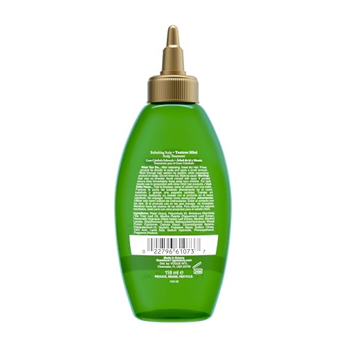 OGX Extra Strength Refreshing Scalp + Rosemary Oil Mint Dry Scalp Treatment, Peppermint & Witch Hazel Scalp Detox, Clarifying Leave-In to Help Remove Buildup and Refresh, Shiny Hair Finish, 4 fl oz