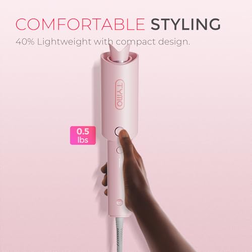 TYMO Automatic Rotating Curling Iron - TYMO CURLPRO Beach Waves Curling Wand, Portable Hair Curler, 500 Million Ionic, Dual Voltage & Lightweight for Travel, Ceramic Coating, 1 Inch, Pink