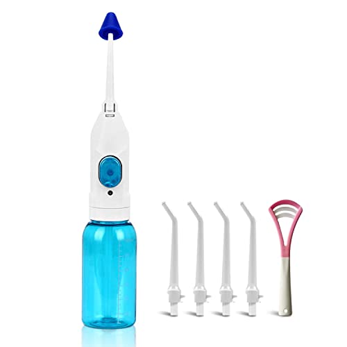 Portable Oral Irrigator Water Flosser Dental Water Toothbrush Toothpick Nasal Irrigator Implement Teeth Cleaner Oral Hygiene flossers for Home Travel with 5pcs Nozzles (Nozzle and Tongue Scraper)