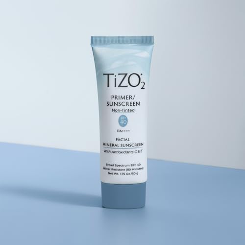 TiZO2 Facial Mineral Sunscreen and Primer, Non-tinted Broad Spectrum SPF 40 with Antioxidants, Sheer matte finish, Fragrance-Free, Oil-Free, Dermatologist-recommended, PA++++ 1.75 oz