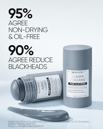 Deep Pore Cleansing Blackhead Remover Face Mask Stick, Mud Mask with Natural Alaska Volcano Clay, Gentle Exfoliating, Smoothing Skin, Non-Drying, Skincare Facial Mask