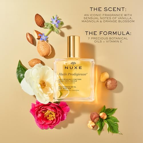 Nuxe Huile Prodigieuse Multi-Purpose Dry Oil - Radiant Glow and Lightweight Hydration for Face, Body & Hair. Nourishes, Repairs and Enhances