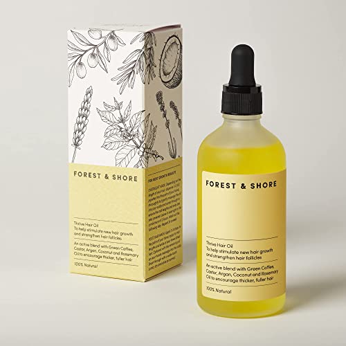 Forest & Shore Hair Growth Oil, 100% Natural, with Caffeine, Biotin, Castor , Argan & Rosemary, Effective Serum for Damaged Hair
