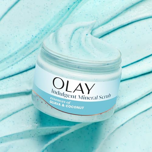Olay Body Indulgent Mineral Scrub, Skin Exfoliating & Massaging Pearls, Nourishing Soft & Gentle Formula, Renewing BHA, Vitamin B3 Complex, Luxurious Fragrances, Coconut & Guava Scent, 11 oz