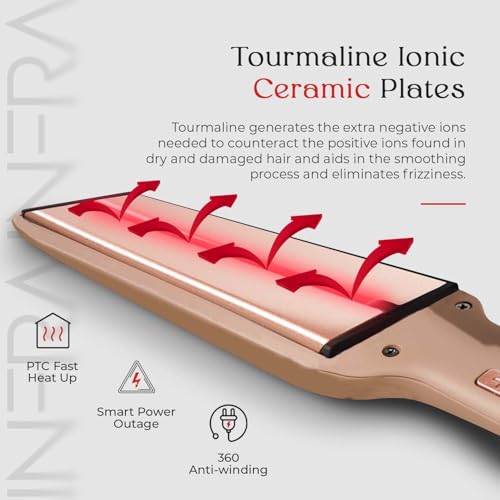 INFRA Ionic Ceramic Plates Flat Iron - 2 inch Infrared Quick Heat Up Hair Straightener - Best for All Hair Types - Professional 2 in 1 Straightener for Straight, Wavy, and Curly Hairs - Velvet