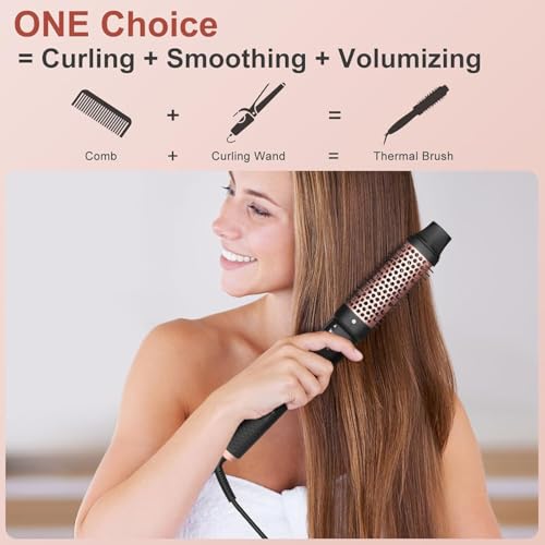 5 in 1 Curling Iron Brush Set with Thermal Brush and 4 Interchangeable Ceramic Curling Wand(0.5”-1.25”), Fast Heating, Dual Voltage, Include Glove