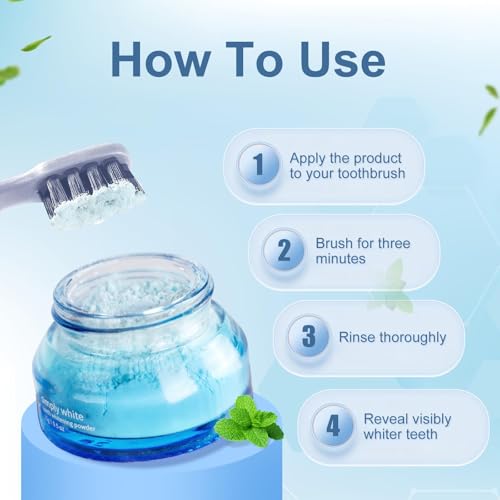 2PCS Teeth Whitening Powder, Fast Stain Removal, Dentist-Recommended for Sensitive Tooth, Enamel Safety, Effectively Removes Coffee, Wine, and Tobacco Stains, Mint Fresh Breath (0.5 Ounce (Pack of 2))