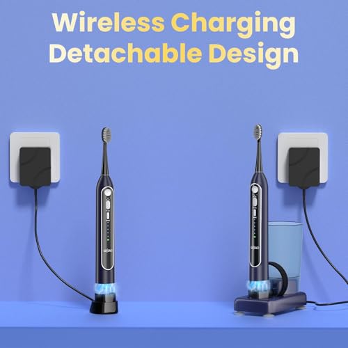 Electric Toothbrush with Water Flosser Combo, All in One Sonic Toothbrush with 3 Modes & 5 Flossing Speeds, Rechargeable & Portable for Adult Teeth Cleaning and Plaque Removal, Dark Blue