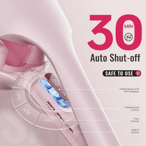 Hair Waver LENA S16 Beach Waves Curling Iron, Hair Tool for Women with 3 Titanium Ceramic Barrels, Anti-Scald Protection, Smart Timer & Adjustable Temps, Dual Voltage, 1.25 Inch, Pink