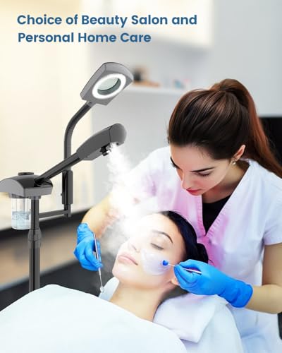 Kingsteam Facial Steamer & 5X Magnifying Lamp Combo, Professional Esthetician Equipment: Adjustable Nano Mist, Deep Pore Cleansing, Blackhead Remover, Acne Treatment Ozone Steamer (60 Min Timer),Black