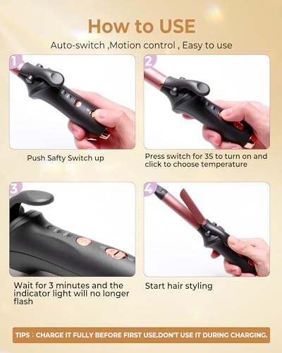 Cordless Curling Iron Rechargeable,USB Rechargeable 4000 mAh Cordless Hair Curler,3 Temp Setting Mini Travel Battery Powered Curling Iron,2 in 1 Portable Hair Straightener and Curler