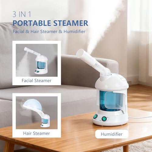 3 in 1 Facial Steamer, Hair Steamer, Air Humidifier Hot Mist Moisturizing Hydration System, Portable Facial Atomizer Spa for Personal Care Use at Home Salon