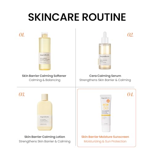 ONGREDIENTS Skin Barrier Moisture Sunscreen Broad Spectrum SPF 50, Glowy Finish, Non-Sticky, No White Cast, Hydrating, Moisturizing, Airy Texture, Korean Skin Care, All Skin Types (1.7 fl. Oz)