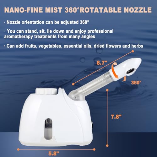 Facial Steamer Nanometer Fine Mist Face Steamer for Facial Deep Cleaning, 360°Can Rotate The Arm,10 Minute Home Facial Spa Mist, Design for Personal Care Use at Home Or Salon Barber