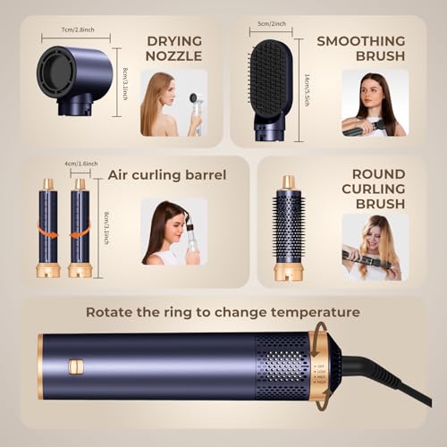 5 in 1 Hair Dryer Brush Set, Negative Ion Blow Dryer Brush Upgrade Hot Air Brush Air Styler Curling Wrap Air Curler, Curling Iron Hair Styling Tools As A Gift for Straight/Curl/Drying/Smoothing
