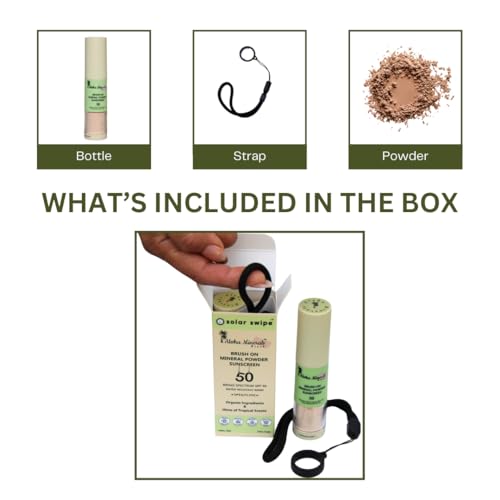 Aloha Minerals Block Brush-On Mineral Powder Sunscreen For Face, SPF 50, Water Resistant, Broad Spectrum, Natural Mineral Blend, Oil Abrosbent, Tropical Scent, Carrot Seed Extract, 0.21oz