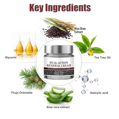 Dual-Action Renewal Cream, Professional Skin Treatment, Black and White Rice Soothing Repair Cream, Natural Body Serum Suitable for All Skin Types