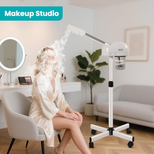 TASALON Professional Facial Steamer, Hot Mist Spray, Vaporizador Facial Steamer for Esthetician, Height Adjustable, SPA at Home, White