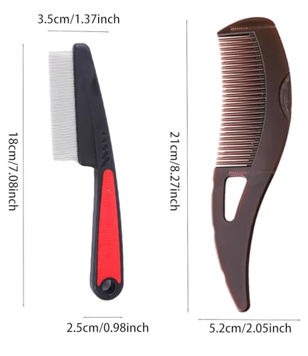 Dandruff Comb Fine Tooth Scalp Detox Comb Lice for Women, Men & Kids Stainless Steel Scalp Detoxing, Sweep & Massage Hair Brush Tool for Hair Care (Brown+Red)