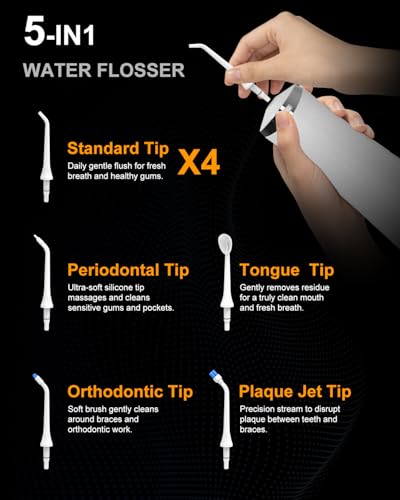 MySmile LP211 Water Flosser Cordless for Teeth, 5 Modes Portable Oral Irrigator, 260ML Water Dental Picks for Sensitive Teeth Cleaning, IPX7 Travel Rechargeable Water Flossing &2 Teeth Wipes
