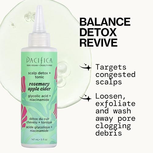 Pacifica Scalp Detox Tonic – Rosemary Apple Cider Scalp Exfoliator, Apple Cider Vinger Hair Rinse w/ Salicylic Acid for Clarifying Build Up, Vegan Treatment and Pre Shampoo Cleanser - 5 oz