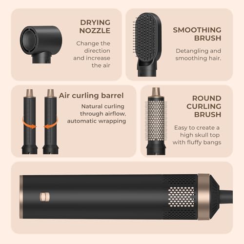5 in 1 Hair Styler Curler & Air Dryer Brush, Low-Speed Negative Ionic Air Styler Drying, Multi Hair Styler, Professional Blow Dryer Brush for Curling Volumizing Straightening Styling