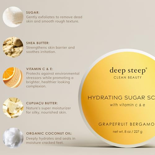 Deep Steep Sugar Scrub, Lavender Vanilla, 8 oz – Exfoliating Body Scrub with Organic Coconut Oil, Shea Butter & Argan Oil – Vegan, Clean Beauty, Smooth, Soft & Nourished Skin