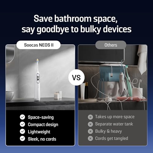 Soocas NEOS II - Electric Toothbrush with Water Flosser, Sonic Electric Toothbrush for Adults, Cordless Water Flosser for Travel, Portable Oral Irrigator, Up to 100% Plaque Removal, Pearl White