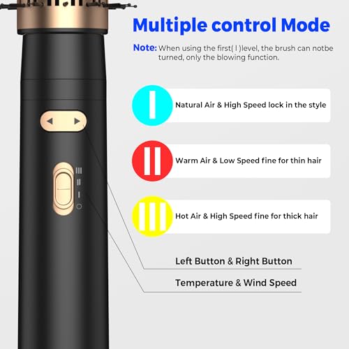 4 in 1 Rotating Hair Dryer Brush Spinning with Detachable Brush(2" & 1.5"),Negative Ionic Brush Blow Dryer 100-120V,3 Heats and 2 Speeds Rotating Hot Air Brush for Curling,Straight,Drying