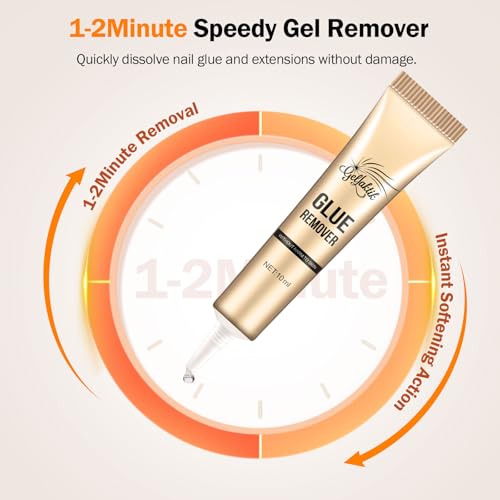 10g Nail Glue for Press On Nails - Super Strong, Quick Drying, Long Lasting Adhesive for Fake Acrylic Nails & Tips, No UV Light Needed, Includes Nail Glue Remover for Press On Tips