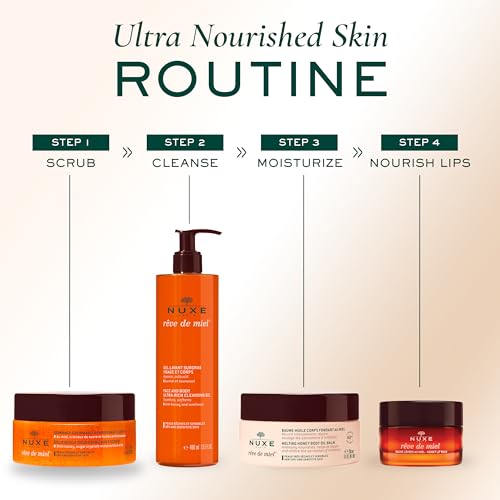 NUXE Rêve de Miel Nourishing Skin Exfoliator Body Scrub With Honey Sugar Crystals and Shea Butter for Dry, Sensitive Skin, 6.7 Fl Oz