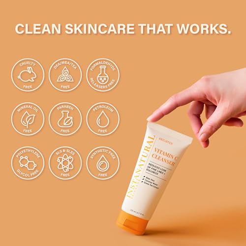 InstaNatural Vitamin C Cleanser | All Natural Face Wash, Brightens Skin, Good for Uneven Texture, USA Made with Coconut Water and Aloe Vera, 6.7 FL Oz