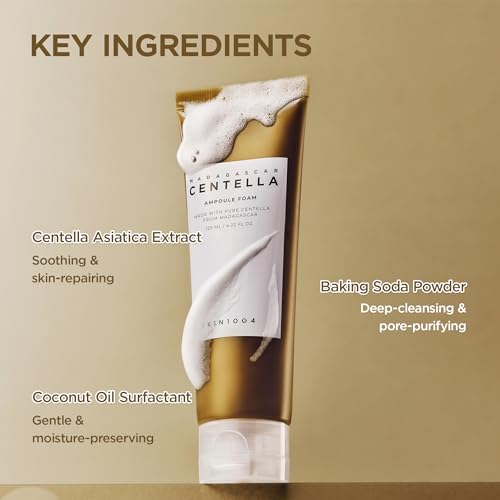 SKIN1004 Madagascar Centella Ampoule Foam, 4.23 fl.oz, Korean Face Cleanser & Makeup Remover with Centella Asiatica, Gentle Daily Cleanser for Soft Skin, Korean Skin Care