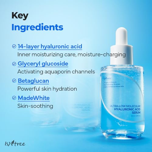 ISNTREE Ultra-Low Molecular Hyaluronic Acid Serum 1.69 fl.oz | Vegan Korean Skincare | 14-Complex Hyaluronic Acid | Deep Hydration | Lightweight & Fast-Absorbing