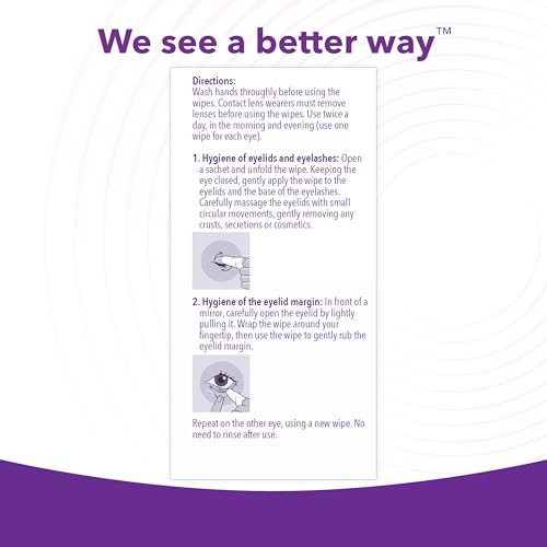 iVIZIA Eyelid Cleansing Wipes for Sensitive Eyelid Cleansing, Preservative-Free, Micellar, No Rinse, Gentle Eye Makeup Remover, 20 Sterile Single-Use Wipes for Eyelids Packaging May Vary