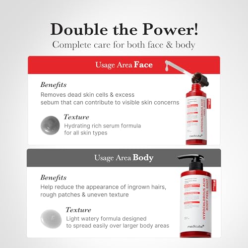 medicube Body Peel Shot with Hypochlorous Acid | Gentle Body Exfoliating Serum for Dead Skin Cells, Rough Patches & Uneven Texture | Rice Extract, Panthenol for Hydrating & Smoothing Care | 9.46 fl.oz