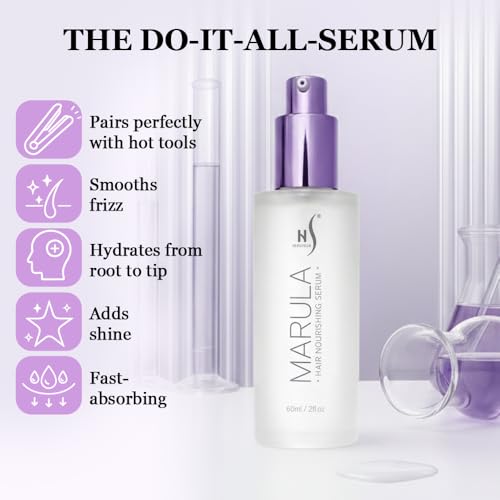 HerStyler Marula Oil Hair Serum - Anti Frizz Serum for Frizzy, Dry and Damaged Hair - Boosts Shine, Straightening - Address Flyaways, Split Ends - 2 Fl Oz (1 Pack)
