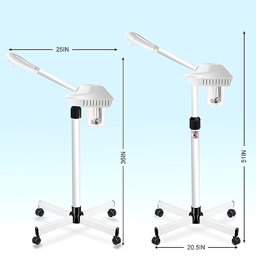 Professional Facial Steamer, Esthetician Steamer on Wheels with Hot Mist, Stand Face Steamer for Facial Deep Cleaning, Steamer for Facial for Personal Care or Spa, Moisturizing and Hydrating, White