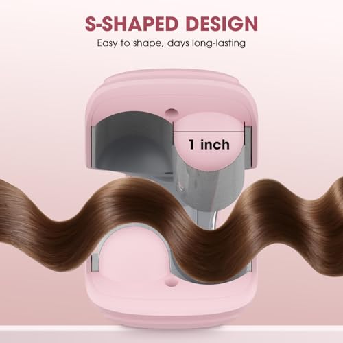 Curling Iron Hair Crimper Waver, MiroPure Waves Curling Wand 1 inch with 30S Fast Heating & PTC Heater, Deep Waver Hair Curler for Women, Dual Voltage, Pink