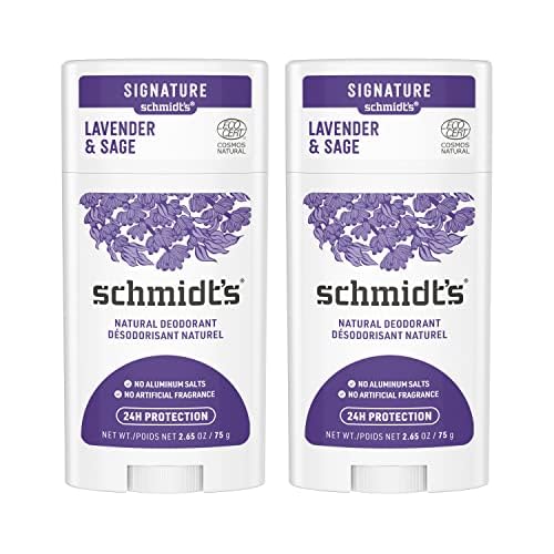 Schmidt's Aluminum-Free Vegan Deodorant Lavender & Sage with 24 Hour Odor Protection, 2 Count for Women and Men, Natural Ingredients, Cruelty-Free, 2.65 oz