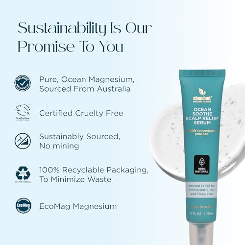 Abundant Natural Health Ocean Soothe Scalp Relief Serum with Highly Concentrated Magnesium Salt for Dry and Flaky Skin, Quick Absorption, All Natural and Fragrance-Free Leave-In Scalp Treatment, 50mL