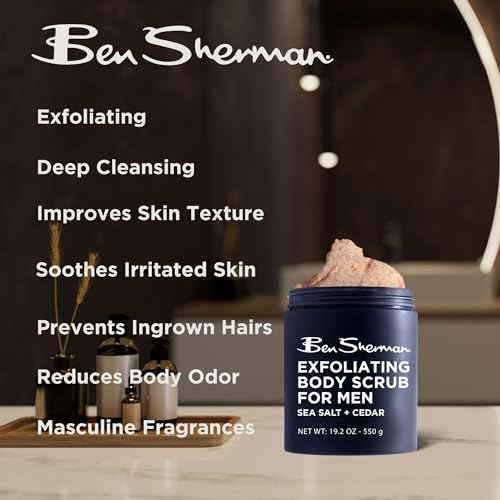 Ben Sherman Exfoliating Body Scrub For Men with Shea Butter Vitamin A and C, Moisturizing Hydrating Body Scrub for Healthy Skin
