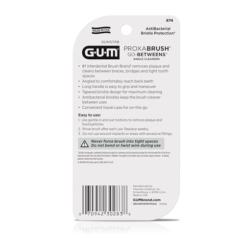 GUM Proxabrush Go-Betweens - Angled- Interdental Brushes - Soft Bristled Dental Picks for Plaque Removal Health - Safe for Braces & Dental Devices, 4 Count (Pack of 4)