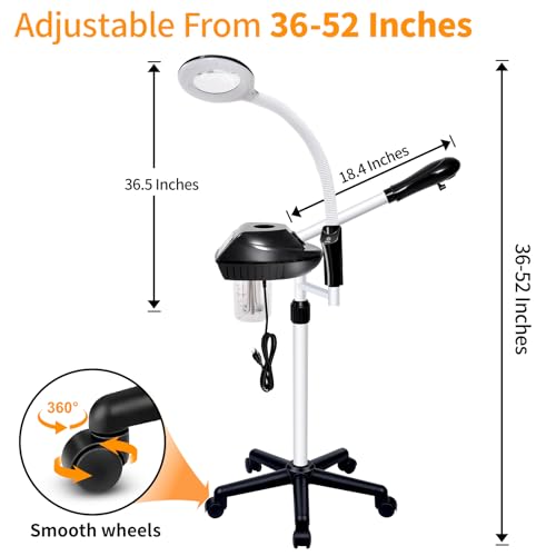 Professional Facial Steamer, 2 in 1 Facial Steamer on Wheels with 5X Magnifying Lamp, Steamer for Face Adjustable Height, Steamer for Facial for Salon, Spa and at Home Use