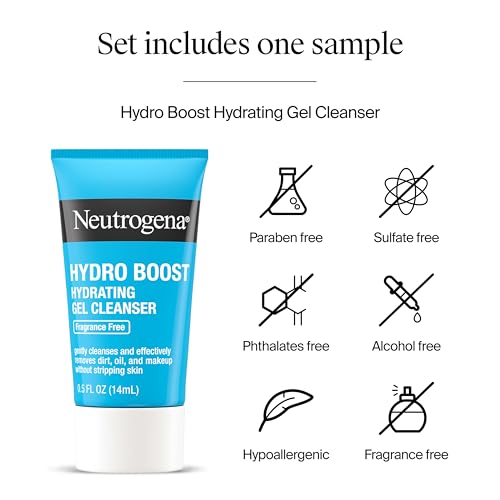 Neutrogena Hydro Boost Skincare Set, Hydro Boost Water Cream Face Moisturizer for 72-Hour Hydration, 1.7 Fl Oz, & Hydro Boost Hydrating Gel Facial Cleanser Trial Size, 0.5 Fl Oz, 2 Pack, Clear