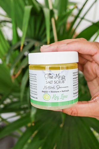 The Keys Salt Scrub -Sea Salt Scrub - Exfoliating Body Scrub with Wooden Spoon - Moisturizing Exfoliator for Hands, Foot, Bath, (3.4 Ounce (Pack of 1), Key Lime)