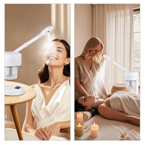 Nano Ionic Facial Steamer, Portable Face Steamer with LCD Screen, Extendable 360° Rotating Arm, Rotatable Nozzle, Hot Mist Function for Personal Care at Home or Salon