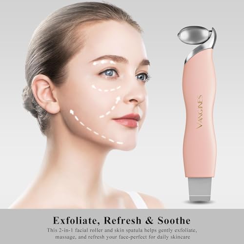 Blackhead Scraper Tool & Skin Scrubber Face Spatula for Blackhead Removal, Pore Cleaning, with Cooling Ice Roller & 2 Silicone Brush Heads (Dusty Rose)