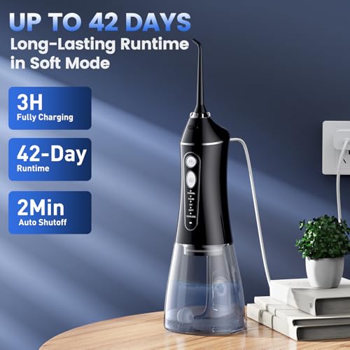 Water Flosser for Teeth Cleaning and Flossing, 5 Modes Rechargeable Cordless Oral Irrigator 320ml Water Tank Teeth Cleaner, IPX7 Waterproof Portable Electric Dentel Flossers for Home and Travel,Black